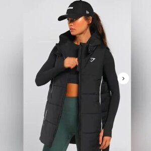 Gymshark Women's Longline Vest Puff Gilet Vest Oversized Long line Black Large